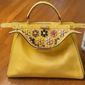 Fendi Peekaboo ISeeU Medium Yellow Leather Floral Interior Bag